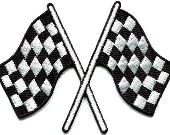 Checkered flag chequered auto car racing rockabilly applique iron-on patch
