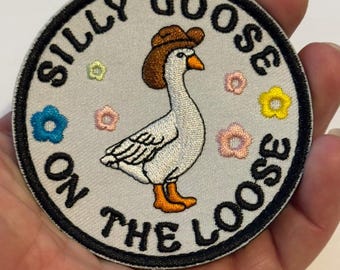 Silly Goose on the Loose Patch – 3” Hook and Loop Embroidered Funny Goose Patch, Cowboy Hat Goose Iron On Alternative, Cute Gift for Friends