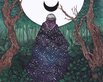 Wild Goddess of the Moon 8x10 11x14 13x16 Print | Diana Art Print | Witchy Pagan, Moon Deity for your walls!  Click for more pictures!