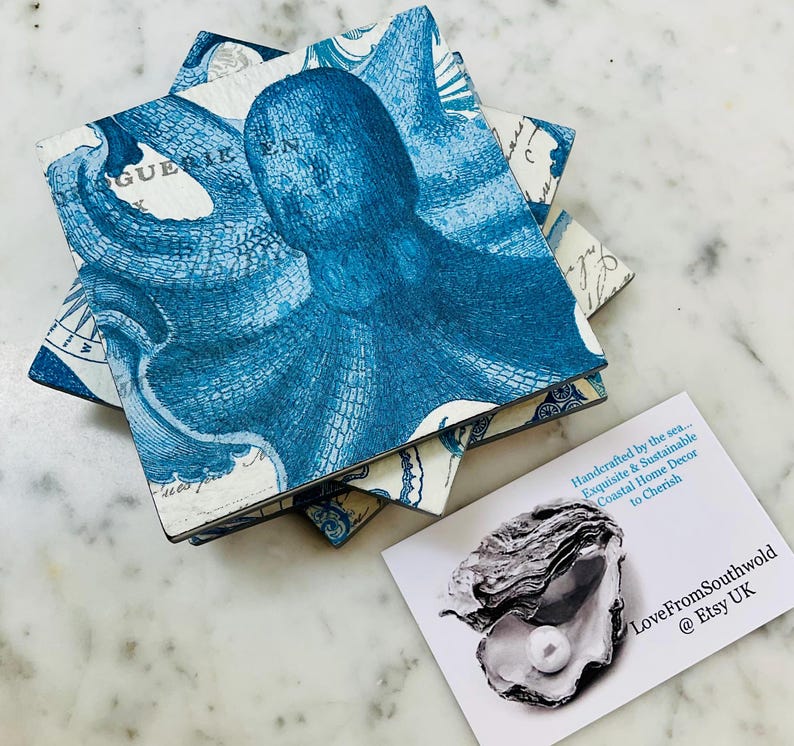 Vintage Kraken Slate Coasters Set of 4 Bar/table Coasters