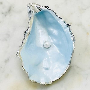 Beautiful Silver & Pearl Blue Oyster Shells + Swarovski Pearls. Jewellery Holder, Proposal, Anniversary, Wedding Ring Holder, Place Setting