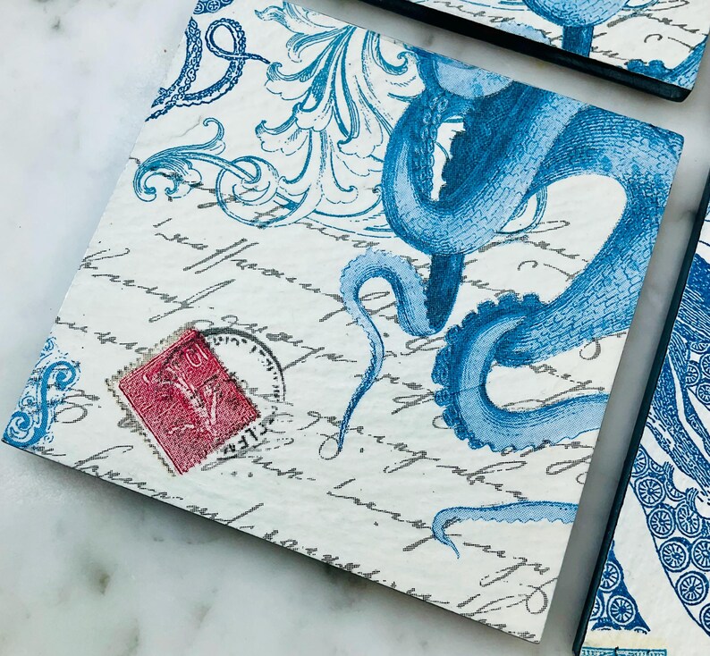 Vintage Kraken Slate Coasters Set of 4 Bar/table Coasters