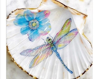 Schillernde Ringschale mit Libelle - Blattgold Schmuckhalter