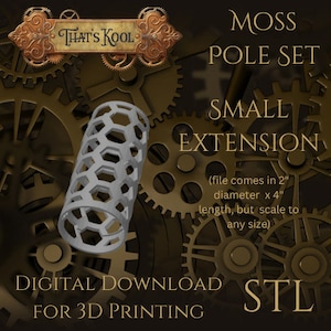 Puede incluir: Un archivo STL de descarga digital para la impresi&oacute;n 3D de una peque&ntilde;a extensi&oacute;n para un conjunto de postes de musgo. El archivo viene en 5 cm de di&aacute;metro y 10 cm de longitud, pero se puede escalar a cualquier tama&ntilde;o. La imagen muestra un modelo 3D de la extensi&oacute;n, que es un cilindro hueco con un patr&oacute;n hexagonal.