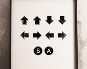 Konami code print - geeky gift - retro video game poster