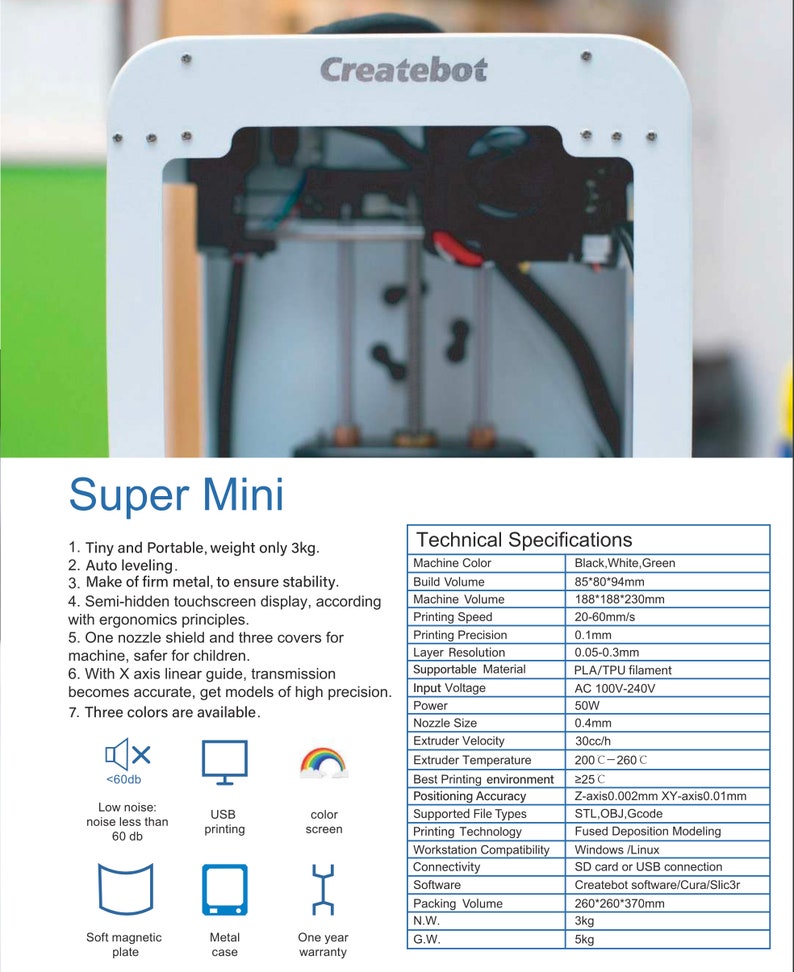 CREATEBOT SUPERMINI-3D Printer- Best for Kids and Beginners - Fully ...