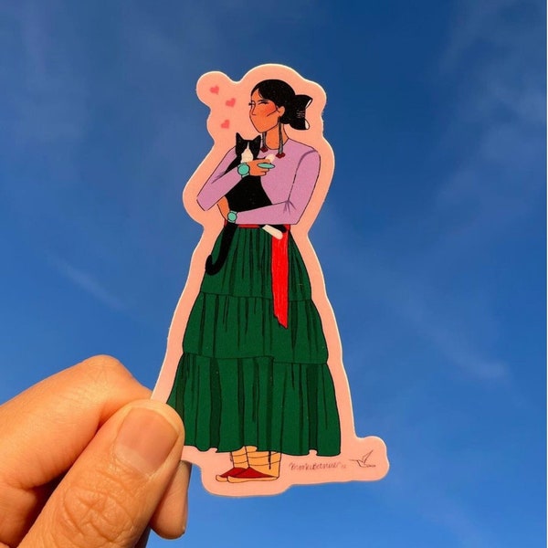 Navajo Girl and Her Cat Sticker