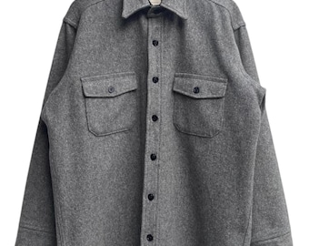 Vintage Melton-wollen overhemdjack/overshirt grijs heren L
