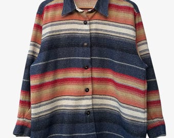 Vintage 90s United Colors of Benetton Navajo Stripe Aztec Southwestern Shirt Jacket Made in Italy Size 42