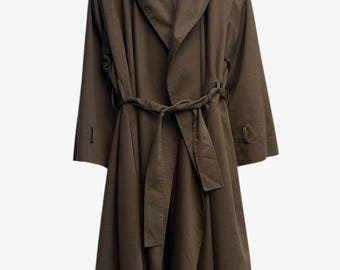 Vintage Yves Saint Laurent Hooded Trench Coat – Brown Cotton Wool Blend Size M