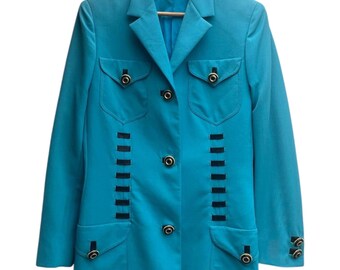 Vintage 90er Gianni Versace Couture Türkis Blauer Runway Collection Sport Mantel
