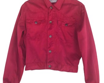 Vintage oud Miu Miu-katoenen truckerjack met logolabel gemaakt in Italië Maat S