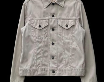 Vintage 90s Levi's Japan 70505-11 Pique Bedford Cord Trucker Jacket Off White Size 38
