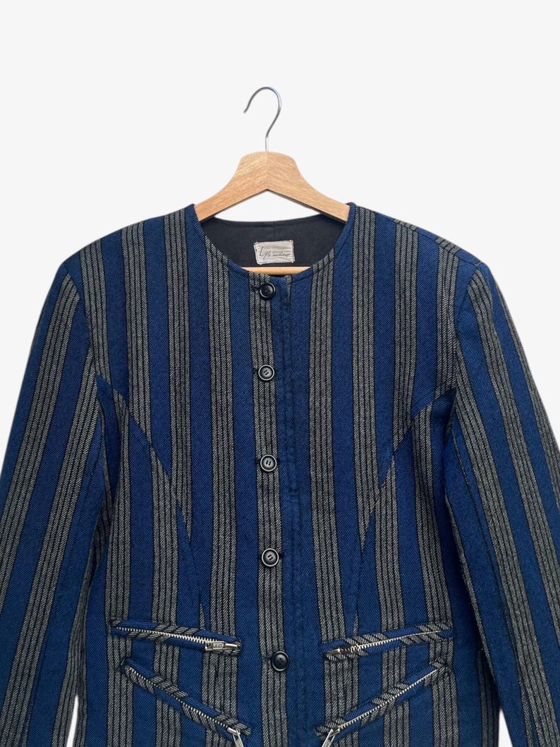 Archive 80’s Yohji Yamamoto Y’s Workshop Cottoning Striped Cropped Jacket Zip Detail image 8
