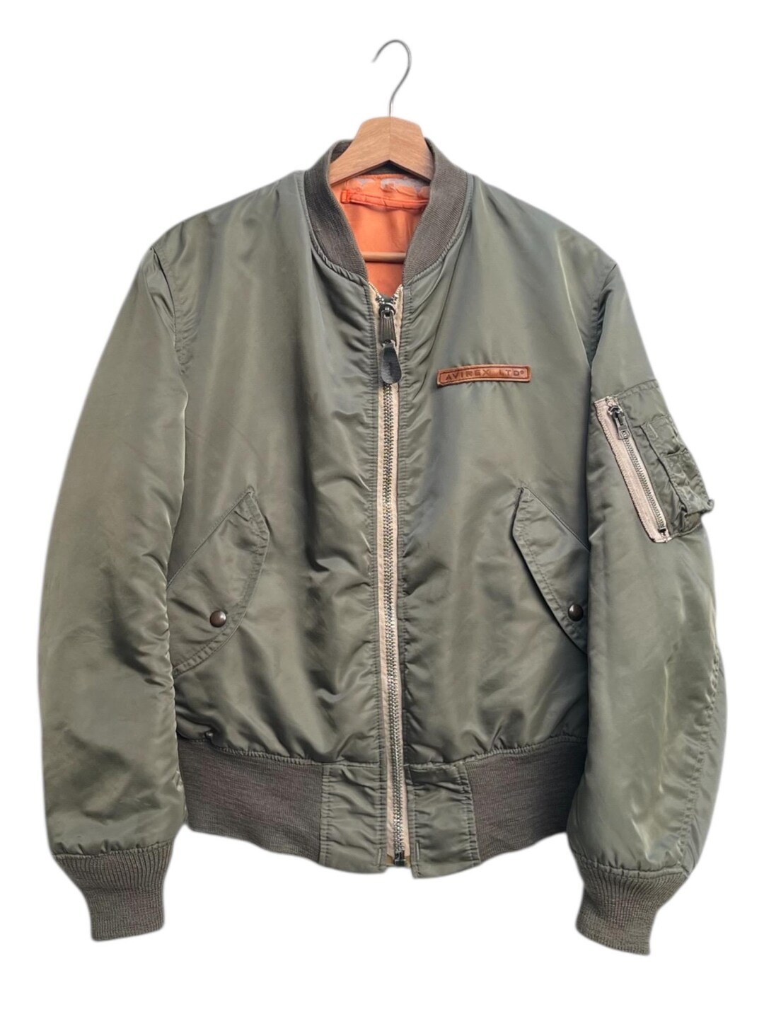 Vintage Avirex Leather Patch MA-1 Reversible Bomber Jacket Size S