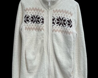 Vintage Kansai Yamamoto Nordic Fair Isle Snowflake gebreide trui met rits, maat M