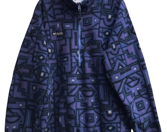 Vintage Columbia Native Navajo Azteekse fleece met halve rits, gemaakt in de VS, M . voor heren