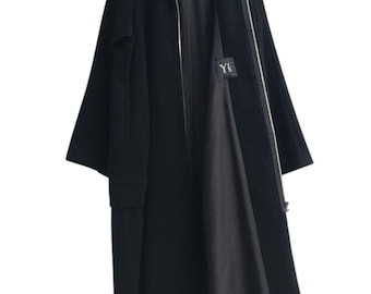 Czarny wełniany płaszcz gabardynowy Yohji Yamamoto Y