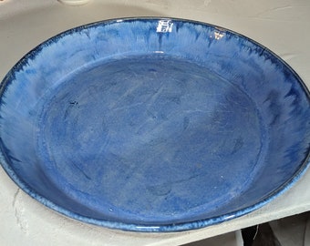 Huge 15.5 inch hand thrown porcelain platter in streaky blue glaze, 15.5x,2.75