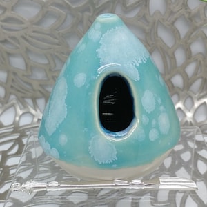 Hand thrown porcelain closed form salt cellar in blooming celadon with silver colored spoon, 2.75x3