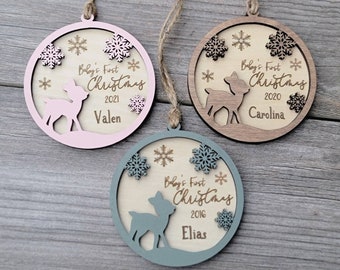 Personalized Wooden Baby's First Christmas Deer Ornament | Laser cut & Engraved | Christmas Ornament