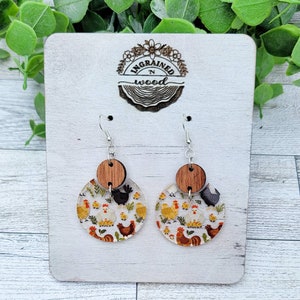 Chicken Dangle Earrings | Laser Cut Wood & Pattern Acrylic