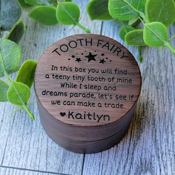 Tooth Fairy Box | Personalized | Laser Engraved Dark Walnut Box