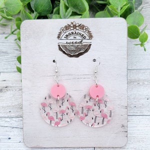 Flamingo Dangle Earrings | Laser Cut Pattern Acrylic