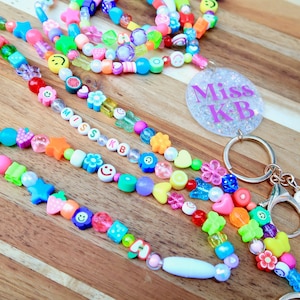 Y2K Rainbow Beaded Lanyard | Colorful Teacher Lanyard | Personalized Teacher Gift | Cute Badge Holder | Custom Elementary Breakaway Lanyard