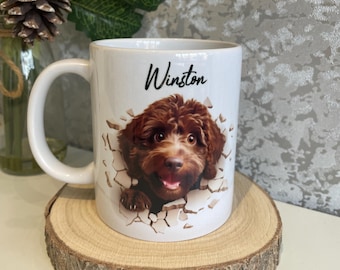 3D Chocolate Cockapoo Hole In A Wall Mug| Cockapoo Personalised Dog Name Mug| Cockapoo Owner| Dog Lover| Cute Dog Ceramic Mug| Animal Lover|