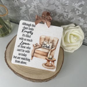 Gedenkplaat gedenkstoel| Lege stoel gedenkteken hangende decoratie| Memorial fauteuil| Kerst in de hemel| Gereserveerd in Loving Memory Chair