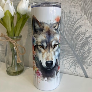 Personalisierte Floral Wolf Becher: Edelstahl 20 Unzen Wolf Cup