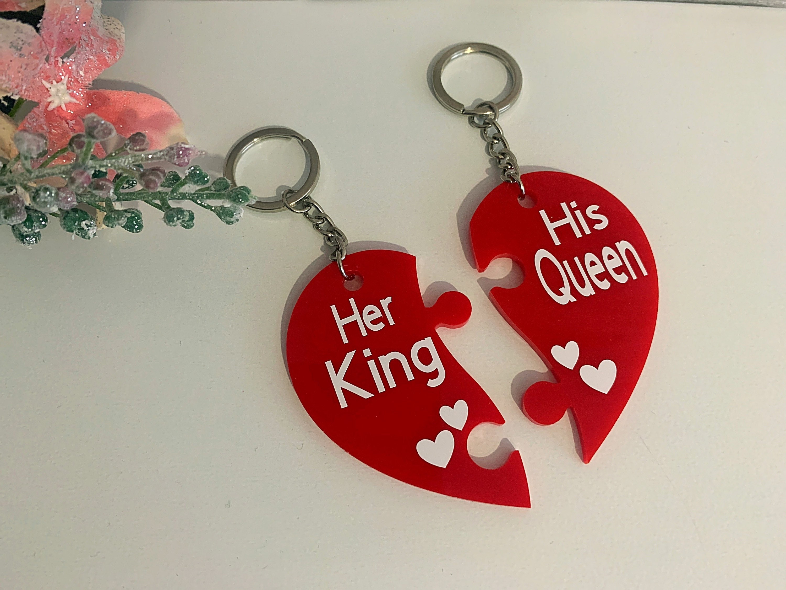 Ensemble porte-clés pour couples / Her King His Queen, Cadeau de relation, Ensemble