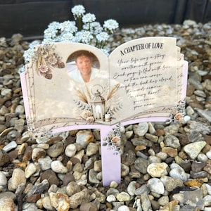 Marcador de túmulo em memória amorosa | Marcador de túmulo para o Dia das Mães | Estaca de túmulo com livro aberto | Marcador de túmulo em memória da mãe | Carta para a mãe no céu | Memorial