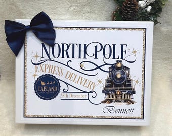 Personalised Christmas Eve Box| North Pole Express Gift Box| Magnetic Keepsake Box| Custom Polar Express Train Xmas Eve Box for Children