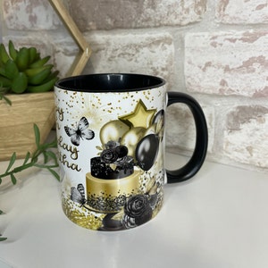 Personalized Birthday Mug: Black & Gold Milestone Gift
