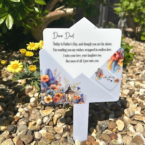 Marcador de túmulo com carta para o Dia dos Pais | Marcador de túmulo celestial para o Dia dos Pais | Carta para o papai no céu | Pai desaparecido | Decoração de marcador de túmulo | Memorial