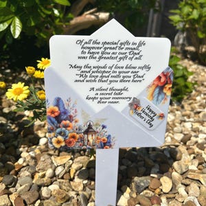 Marcador de túmulo com carta para o Dia dos Pais | Marcador de túmulo celestial para o Dia dos Pais | Carta para o papai no céu | Pai desaparecido | Decoração de marcador de túmulo | Memorial