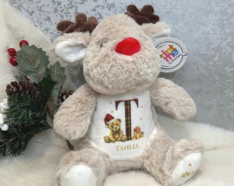Personalised Reindeer Teddy Gift| Christmas Eve Box Teddy Keepsake| My First Christmas Bear Gift| Christmas Rudolf Teddy Bear For Children
