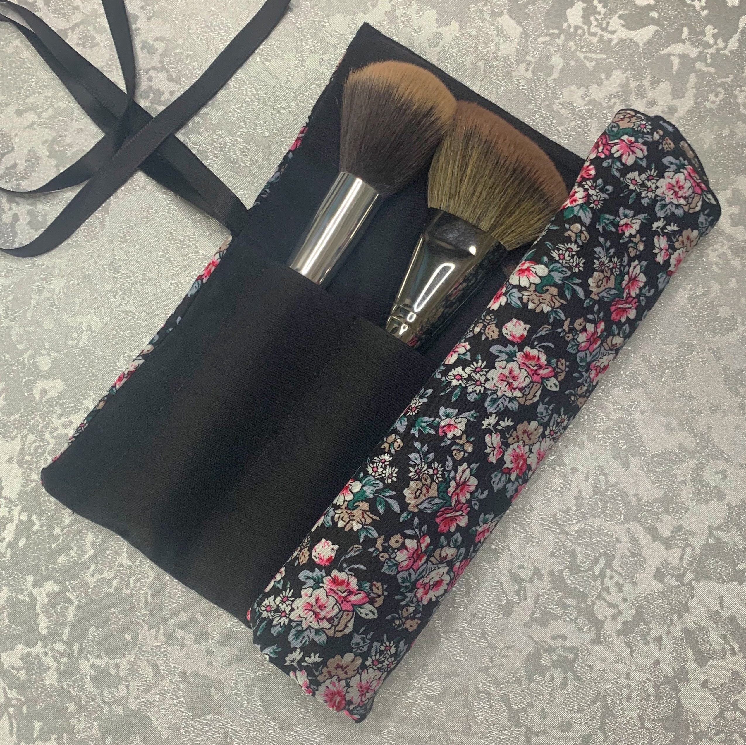 VEAREAR Portable Foldable Floral Print Makeup Brushes Holder Storage Pouch  Cosmetic Bag 