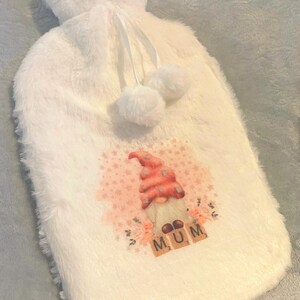 Personalized Mum Gnome Hot Water Bottle: Fluffy Soft Touch