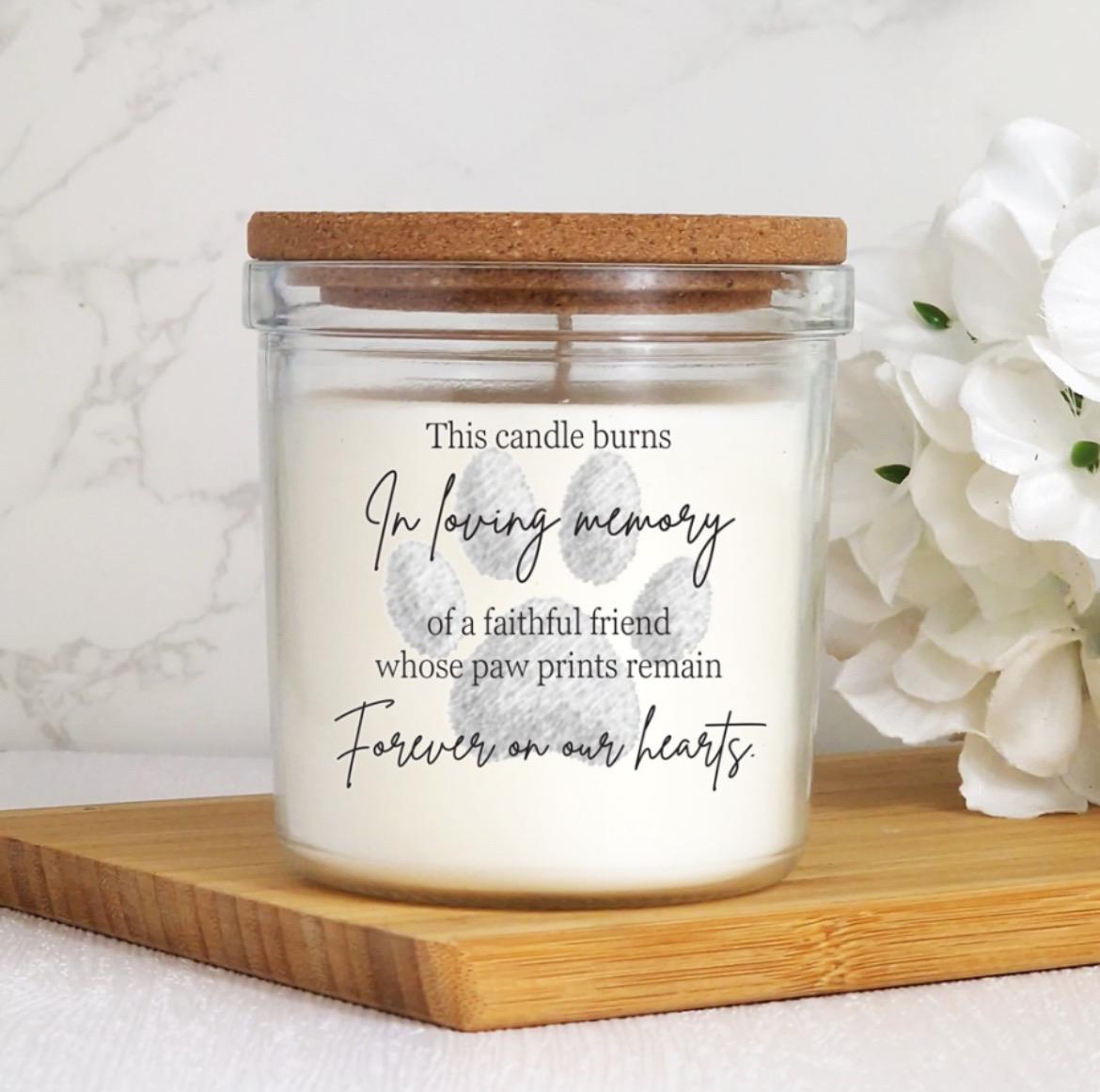 This Candle Burns In Loving Memory Of| In Loving Memory Pet Candle| Pet Memorial Candle| Remembrance Candle| Paw Prints Forever In Our Heart