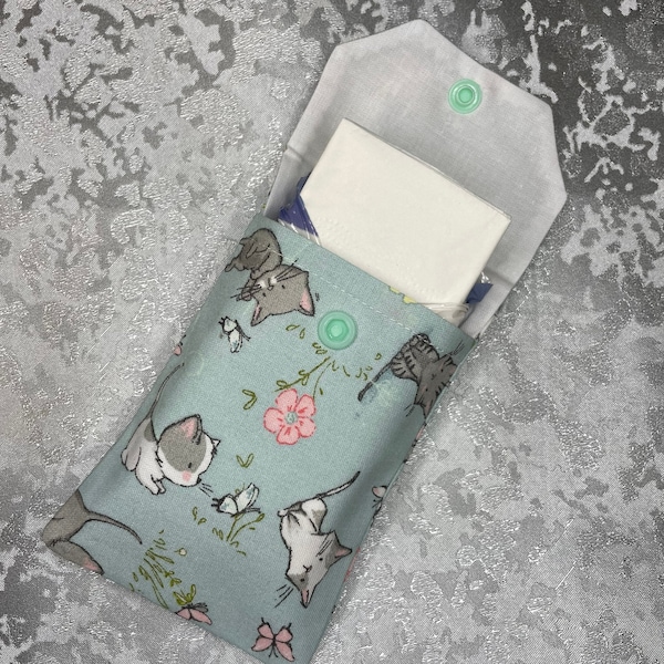 Pocket Tissue Holder| Tissue Packet Pouch| Fabric Tissue Case| Handbag Tissue Holder| Cat Tissue Holder| Cat Pouch