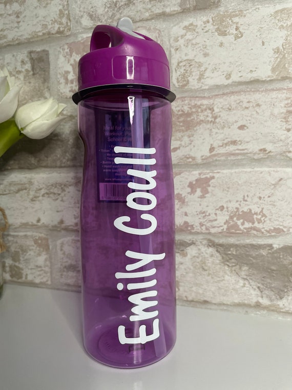 Personalised Custom Clear Water Drink Bottle Colour Lid Name Gym