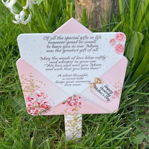 Marcador de tumba con carta del Día de la Madre / Marcador de tumba del Día de la Madre Celestial / Carta para mamá en el cielo / Mamá desaparecida / Decoración de marcador de tumba / Memorial