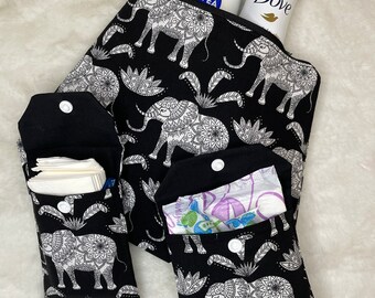 Handmade Cotton Makeup Bag: Elephant Print Cosmetic Organizer