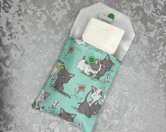 Cat Print Pocket Tissue Holder | Handmade Cotton Fabric Pouch | Handbag Tissue Case | Pocket Tissue Accessory | Discreet Tissue Pouch |