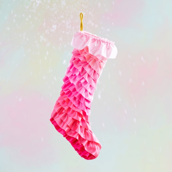 14" Giant Pink Ombre Ruffle Stocking | Christmas Santa Holiday Stocking