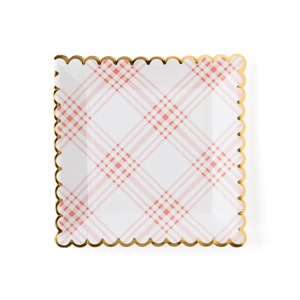 Scallop Pink Plaid Plates