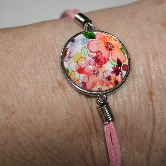 Cabochon Bracelet with Leather Band Glass Cabochon in Choice | Etsy